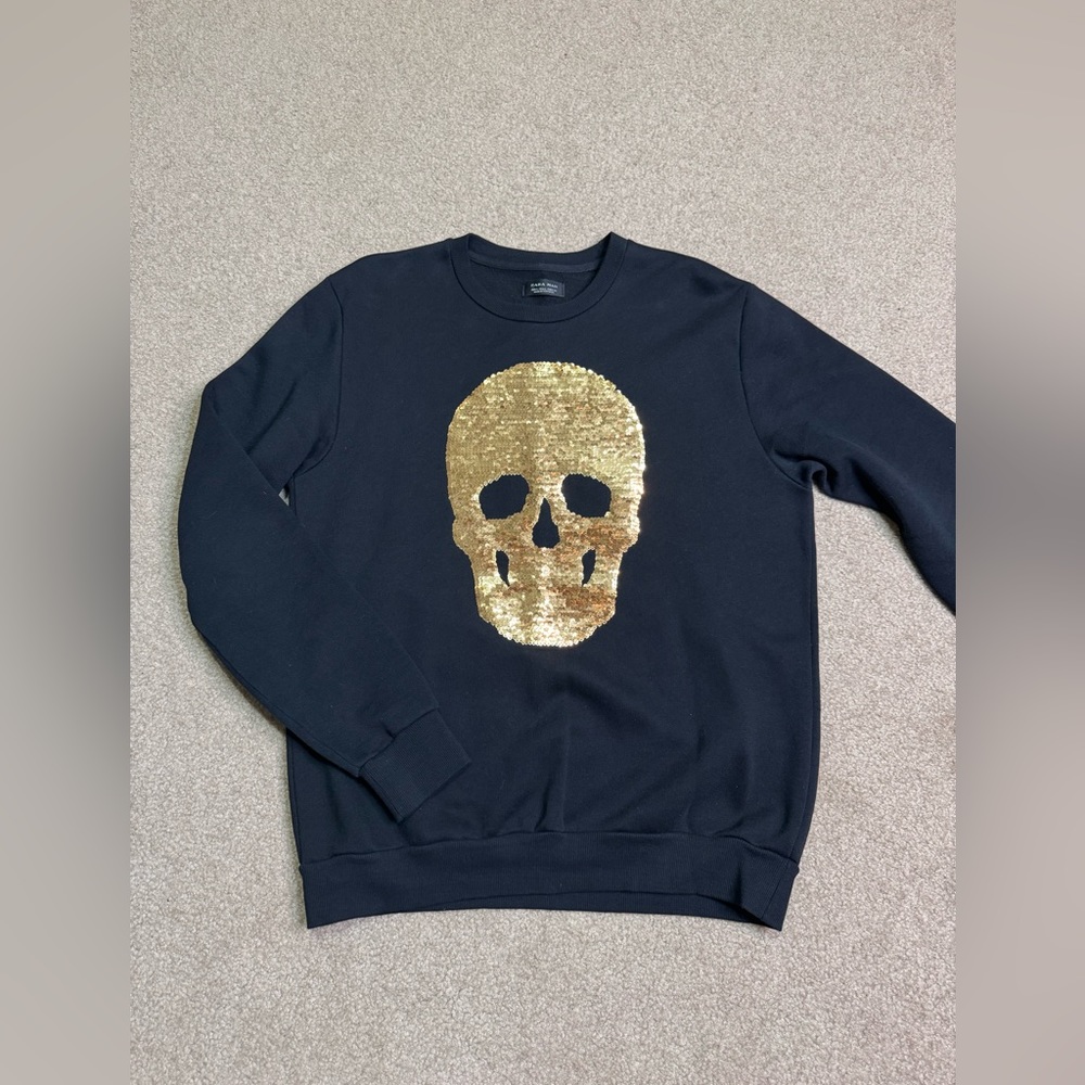 Zara Man Skull Sequin Sweatshirt Top